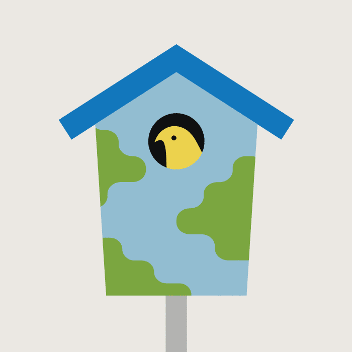 illustration of a birdhouse painted like the earth heating up