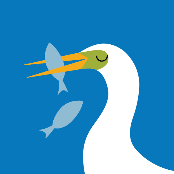 illustration of a wading bird eating fish